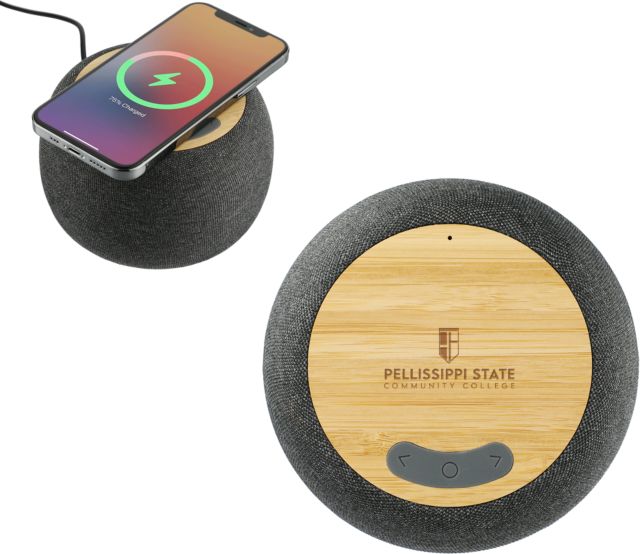 Pellissippi Garm Fabric & Bamboo Speaker with Wireless Charging Pellissippi State Community College Stacked Logo Engraved - ONLINE ONLY